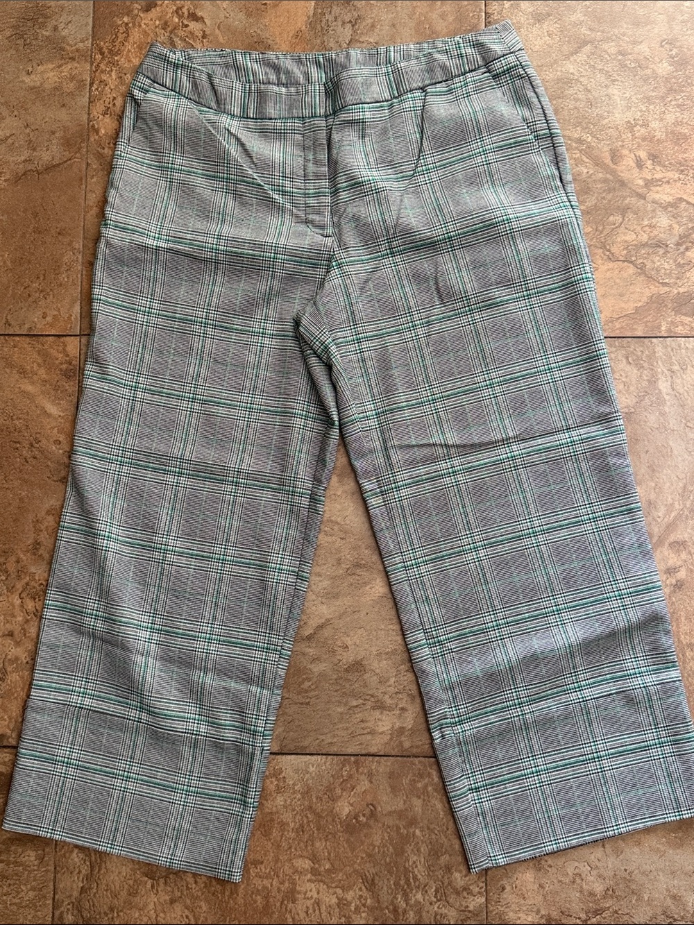 Worthington Black, White & Green Plaid Wide Leg Dress Pants